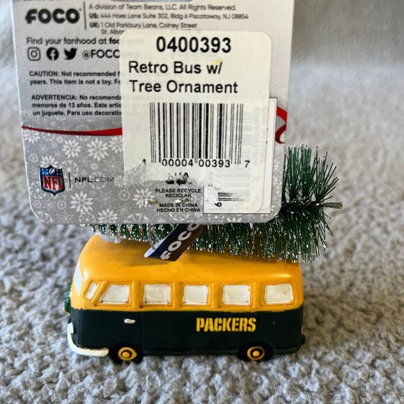 Green Bay Packers Christmas Ornament Retro Bus Green Gold Holiday Tree Foco - Picture 4 of 10